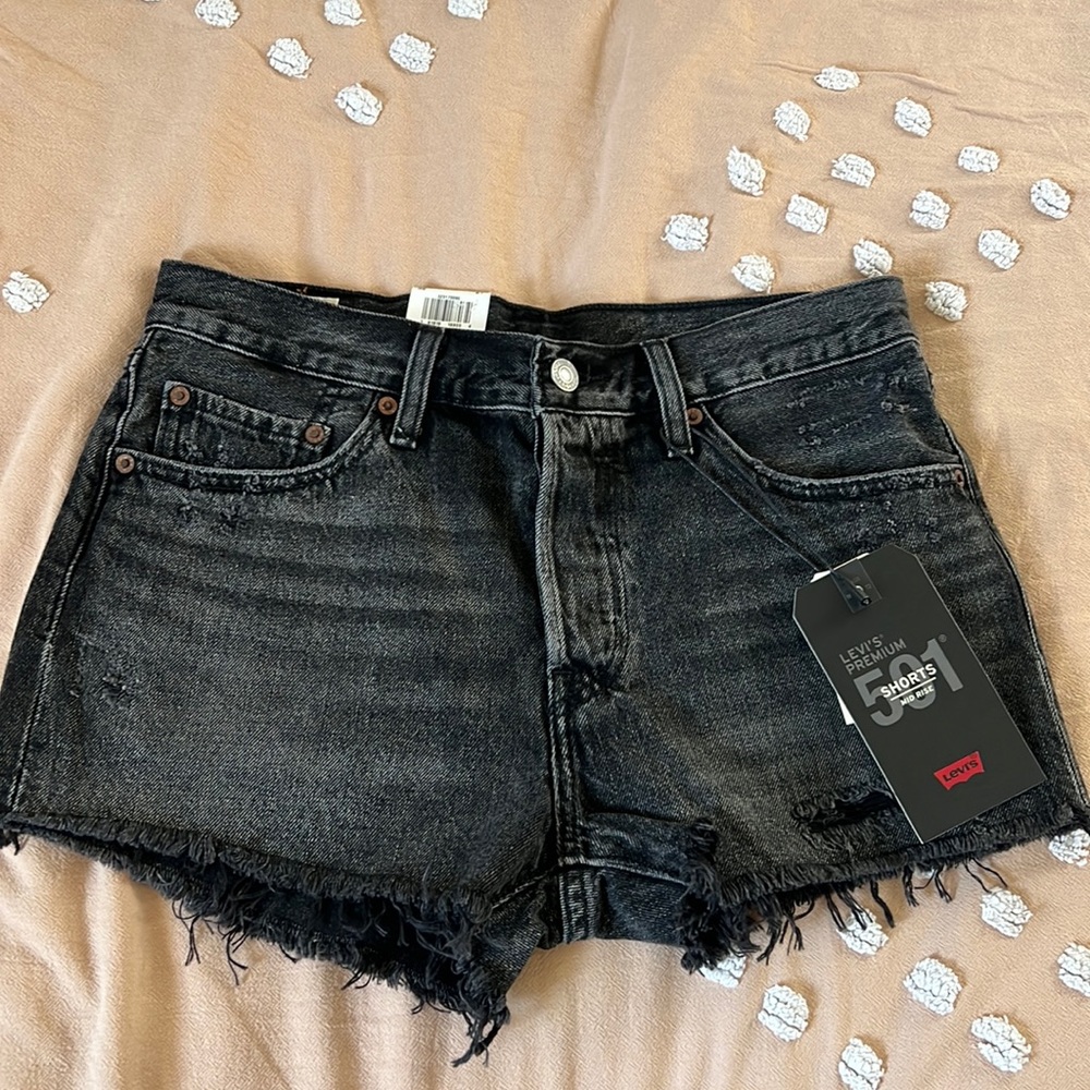 Levi’s Black Mid Rise 501 Jean Shorts